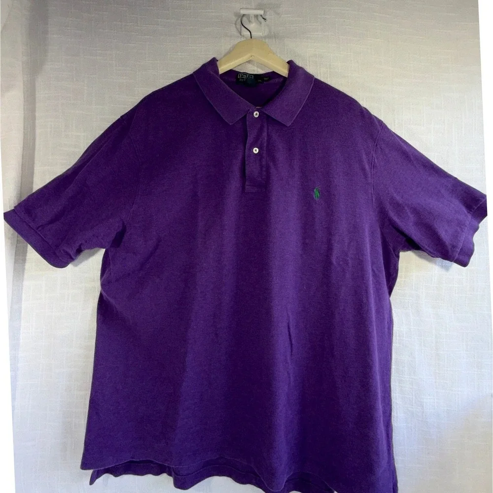Polo Ralph Lauren Mens 2XLT Tall Purple Short Sleeve Pique Polo Shirt Green Pony